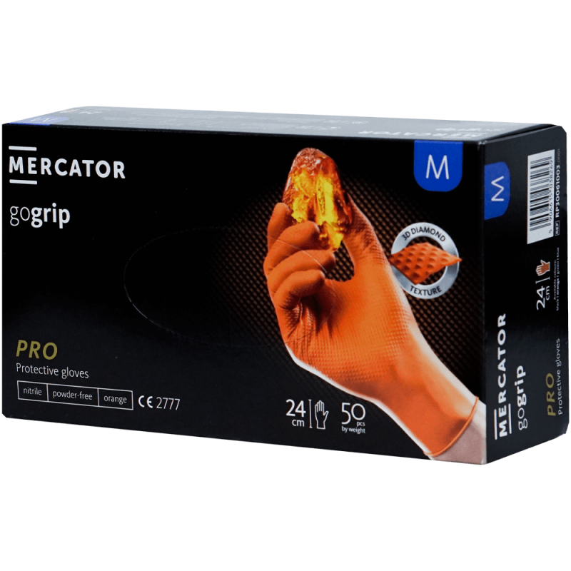 Manusi nitril texturate M 50 buc portocalii horeca mecanica aderenta ridicata GoGrip Mercator